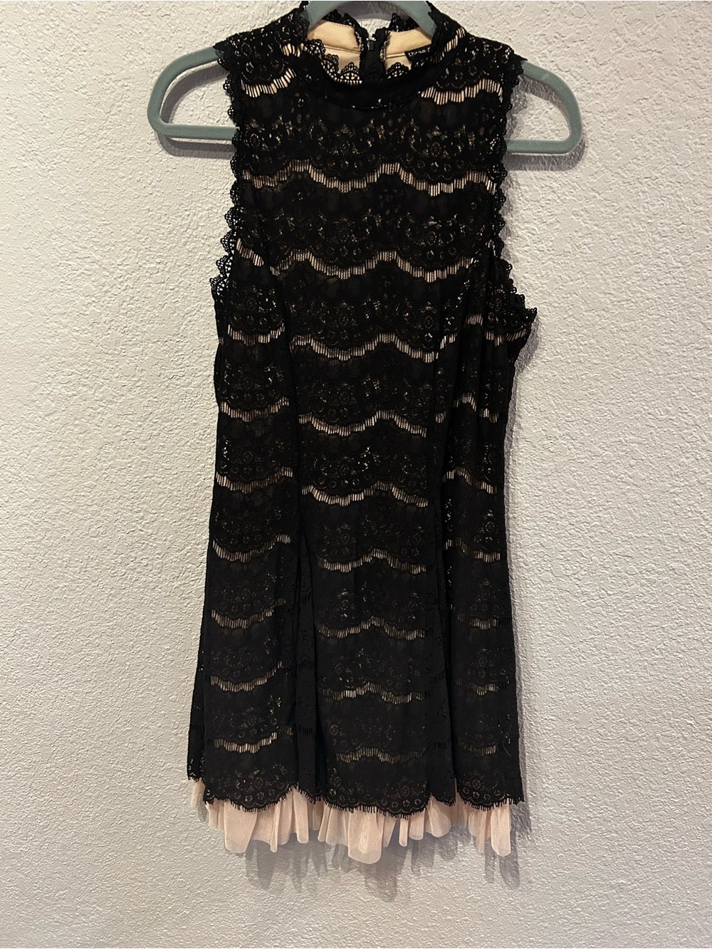 Girls Black Lace Overlay Dress with Nude Lining